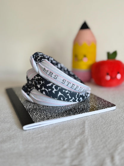 Custom Teacher Headband, Personalized Top Knot Headband