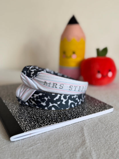 Custom Teacher Headband, Personalized Top Knot Headband