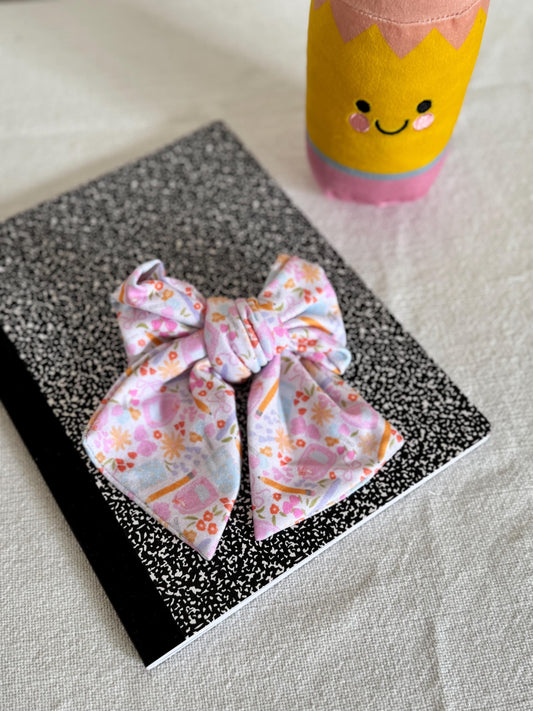 Pink Backpack Bow Barrette: Soft Floppy Hair Clip - Brynnbands