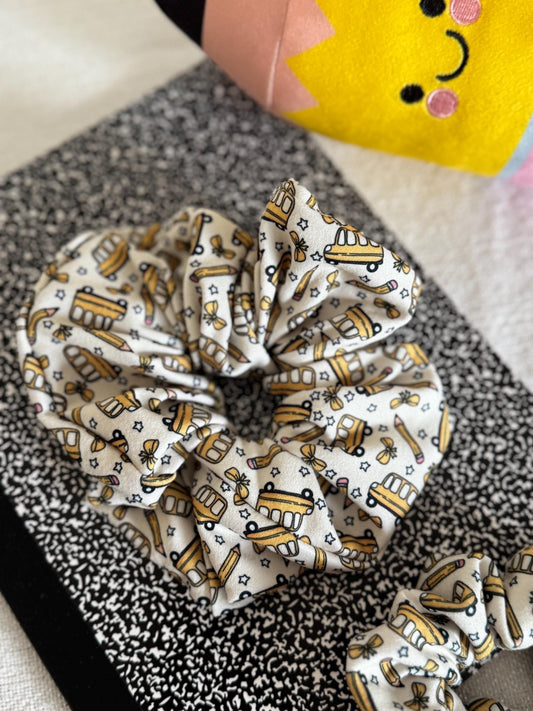 Yellow School Bus Scrunchie: Back to School Hair Accessory