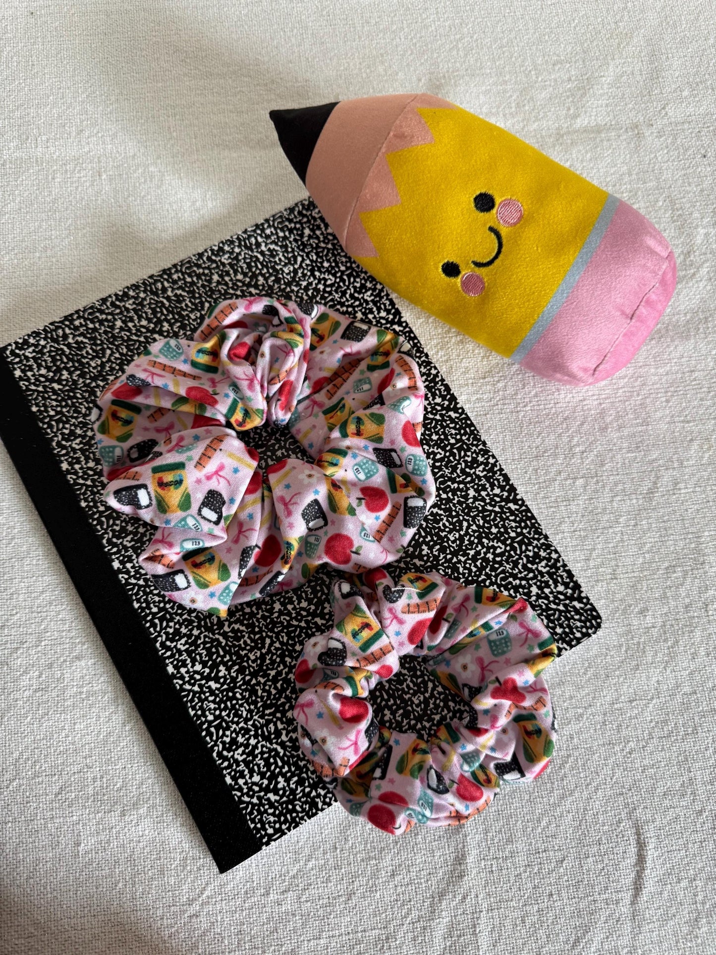 Pink School Scrunchie: Handmade Hair Accessory