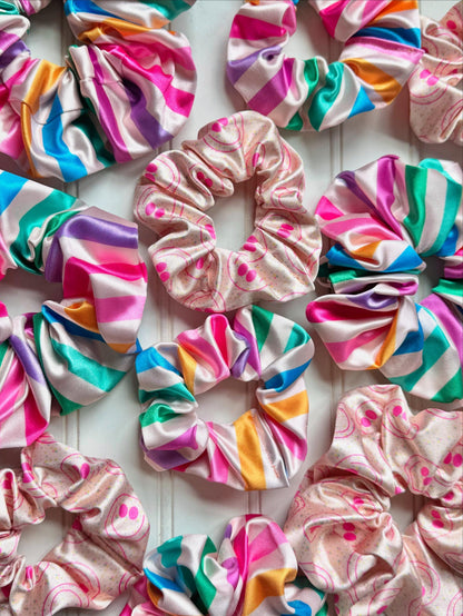 Rainbow Stripe Satin Scrunchie:
