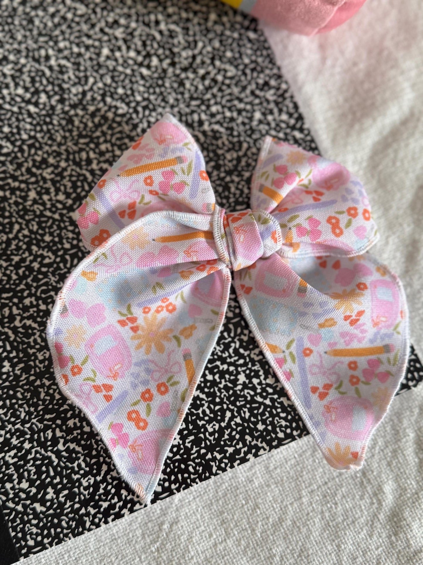 Watercolor School Bow Hair Clip: Handmade Double Brushed Poly Barrette