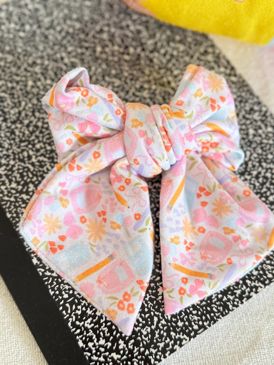 Pink Backpack Bow Barrette: Soft Floppy Hair Clip - Brynnbands