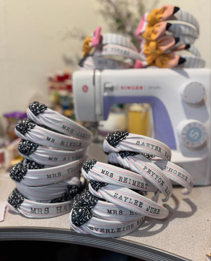Custom Teacher Headband, Personalized Top Knot Headband