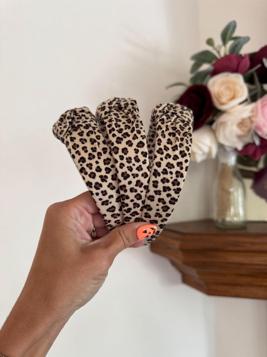 Leopard Print Top Knot Headband: Soft Fabric, Handmade in USA