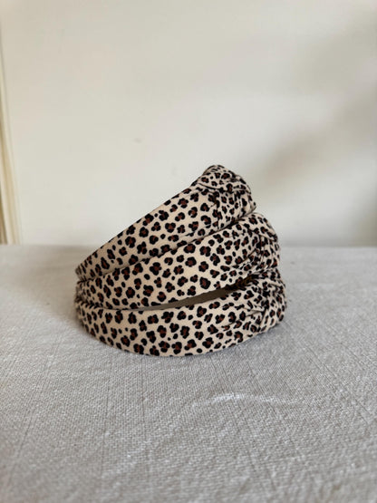 Leopard Print Top Knot Headband: Soft Fabric, Handmade in USA