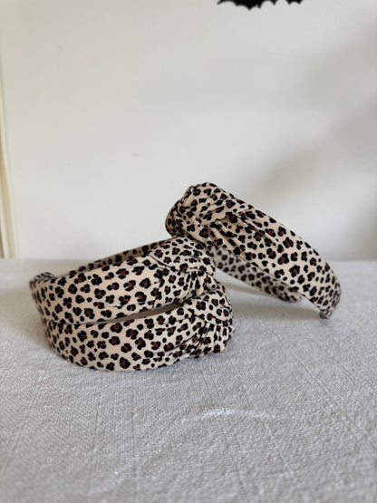 Leopard Print Top Knot Headband: Soft Fabric, Handmade in USA
