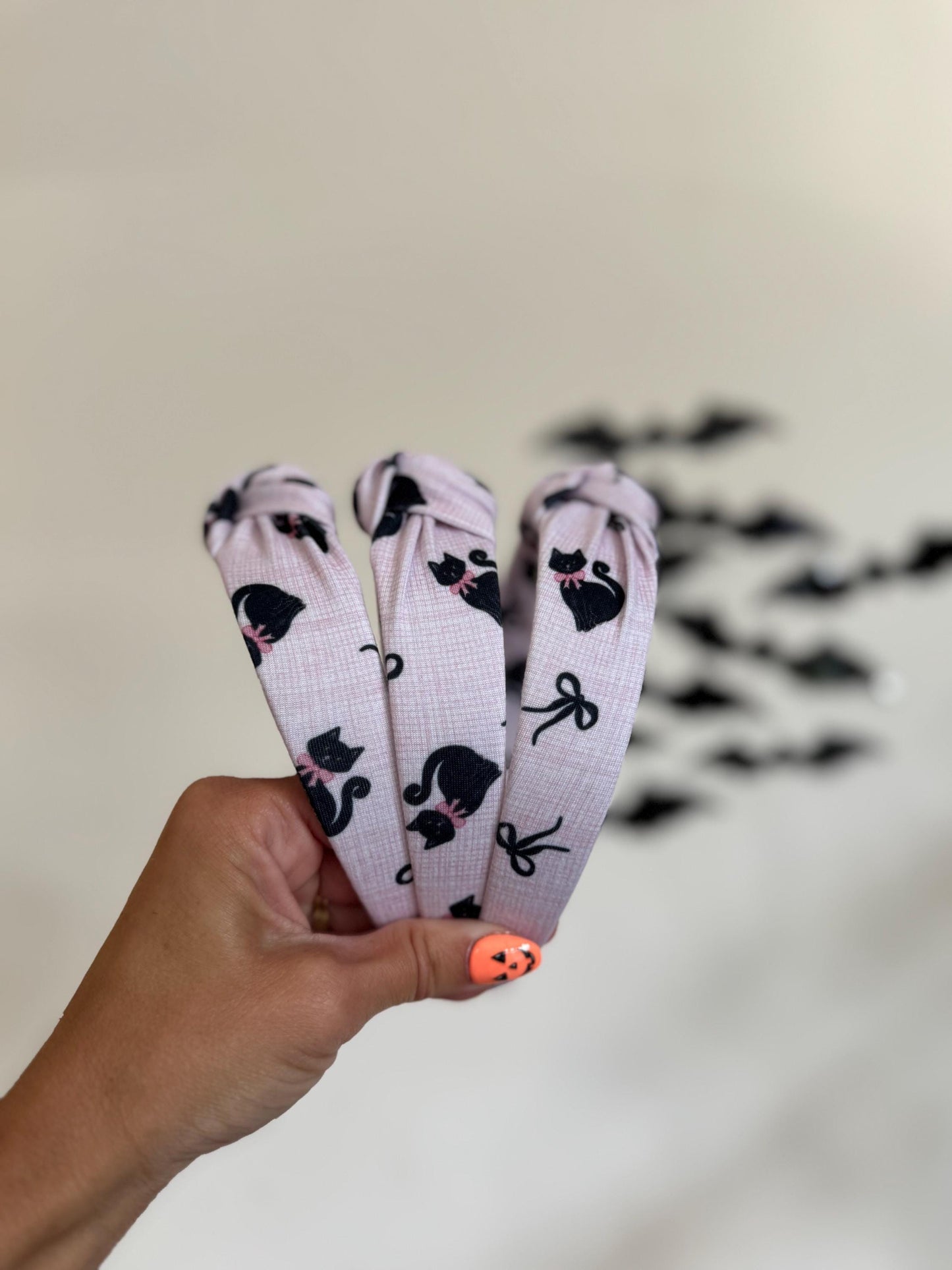 Pink Cat Print Knot Headband, Fall Hair Accessory