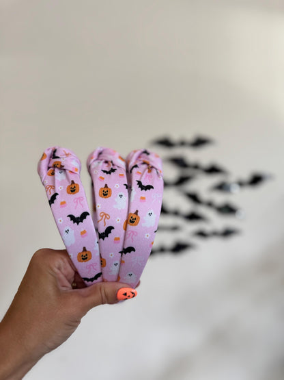 Pink Bats & Ghosts Headband, Halloween Headbands, Headbands, Top Knot Headband, Brynnbands, Hard Headband, Knotted Headband, Fall Hair