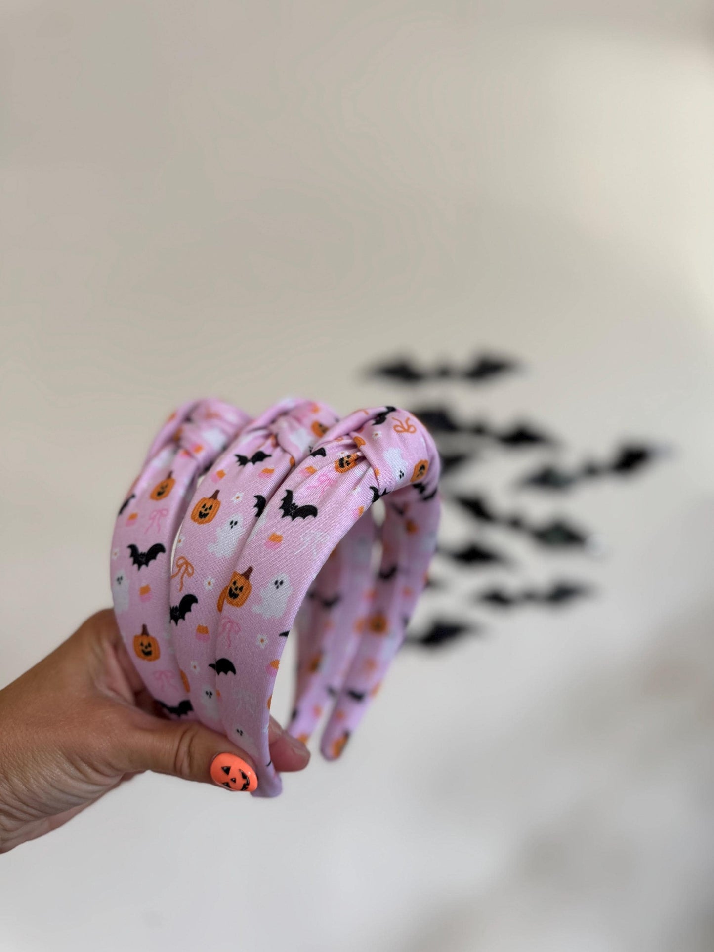 Pink Bats & Ghosts Headband, Halloween Headbands, Headbands, Top Knot Headband, Brynnbands, Hard Headband, Knotted Headband, Fall Hair