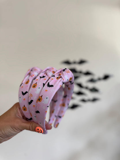 Pink Bats & Ghosts Headband, Halloween Headbands, Headbands, Top Knot Headband, Brynnbands, Hard Headband, Knotted Headband, Fall Hair