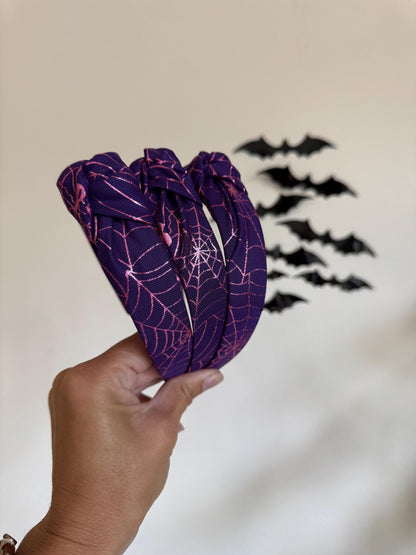 Purple Spiderweb Top Knot Headband, Halloween Hair Accessory