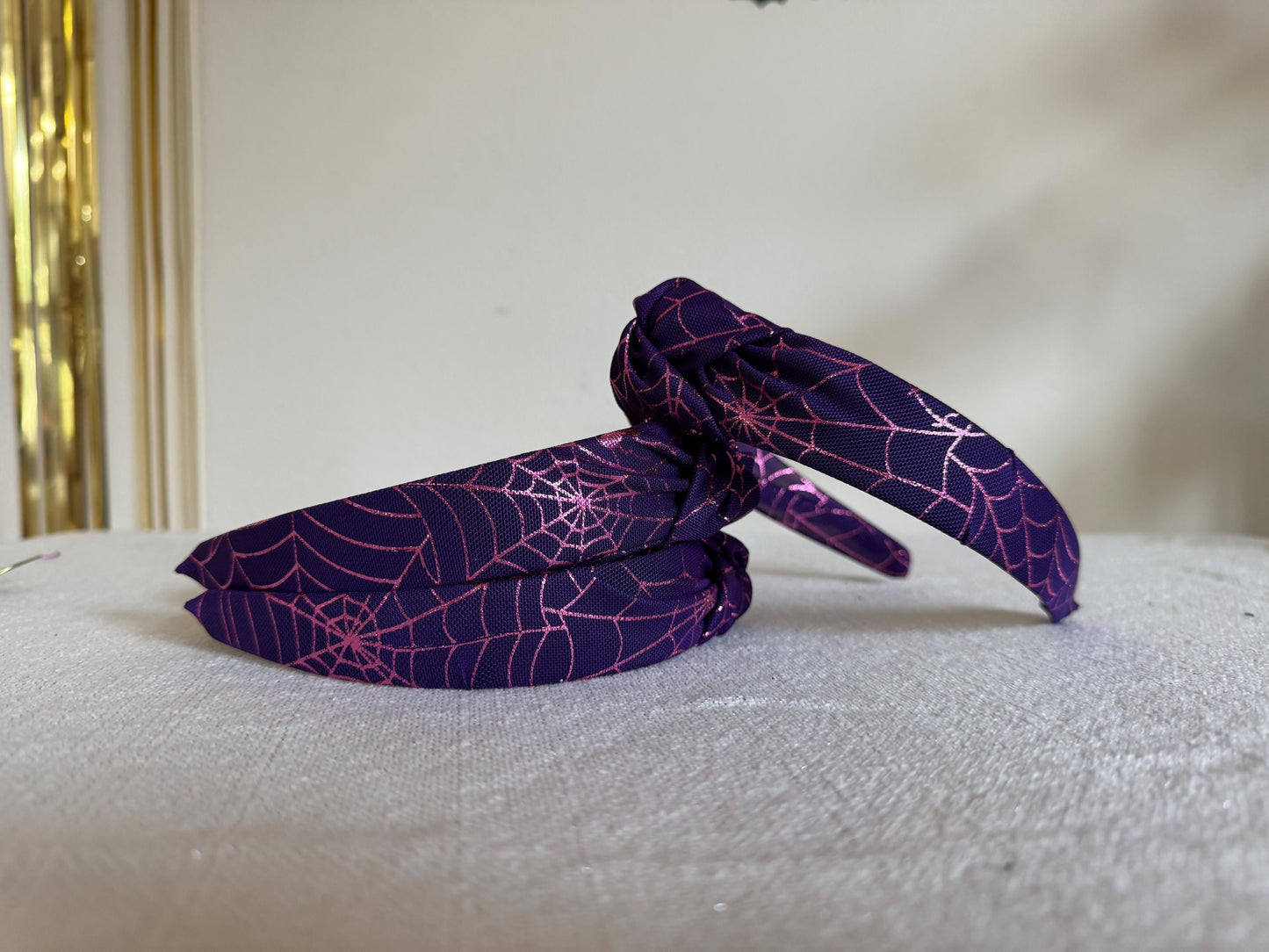 Purple Spiderweb Top Knot Headband, Halloween Hair Accessory