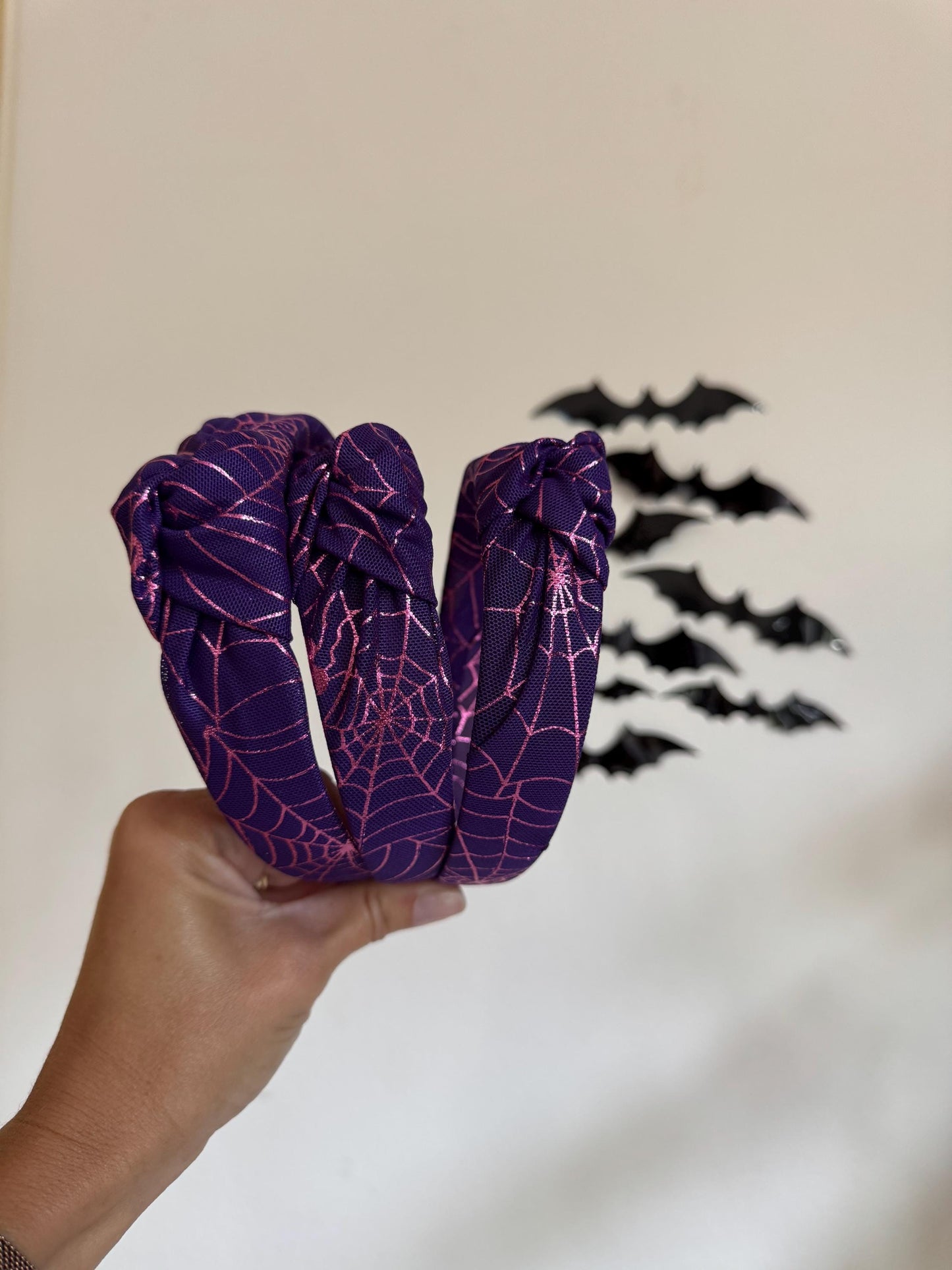 Purple Spiderweb Top Knot Headband, Halloween Hair Accessory