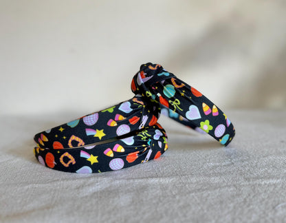 Halloween Candy Print Knotted Headband, Fall Hair Accessory