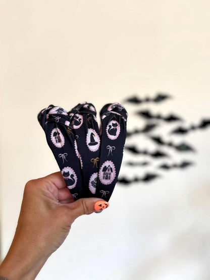 Black Cats Headband, Halloween Headbands, Spooky Headbands, Top Knot Headband, Brynnbands, Hard Headband, Knotted Headband, Fall Hair