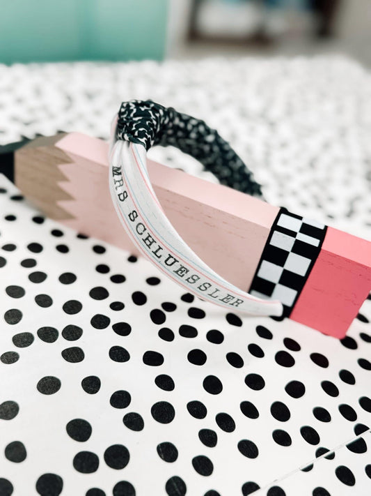 Custom Teacher Headband, Personalized Top Knot Headband