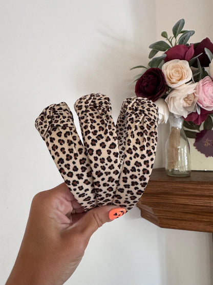Leopard Print Top Knot Headband: Soft Fabric, Handmade in USA