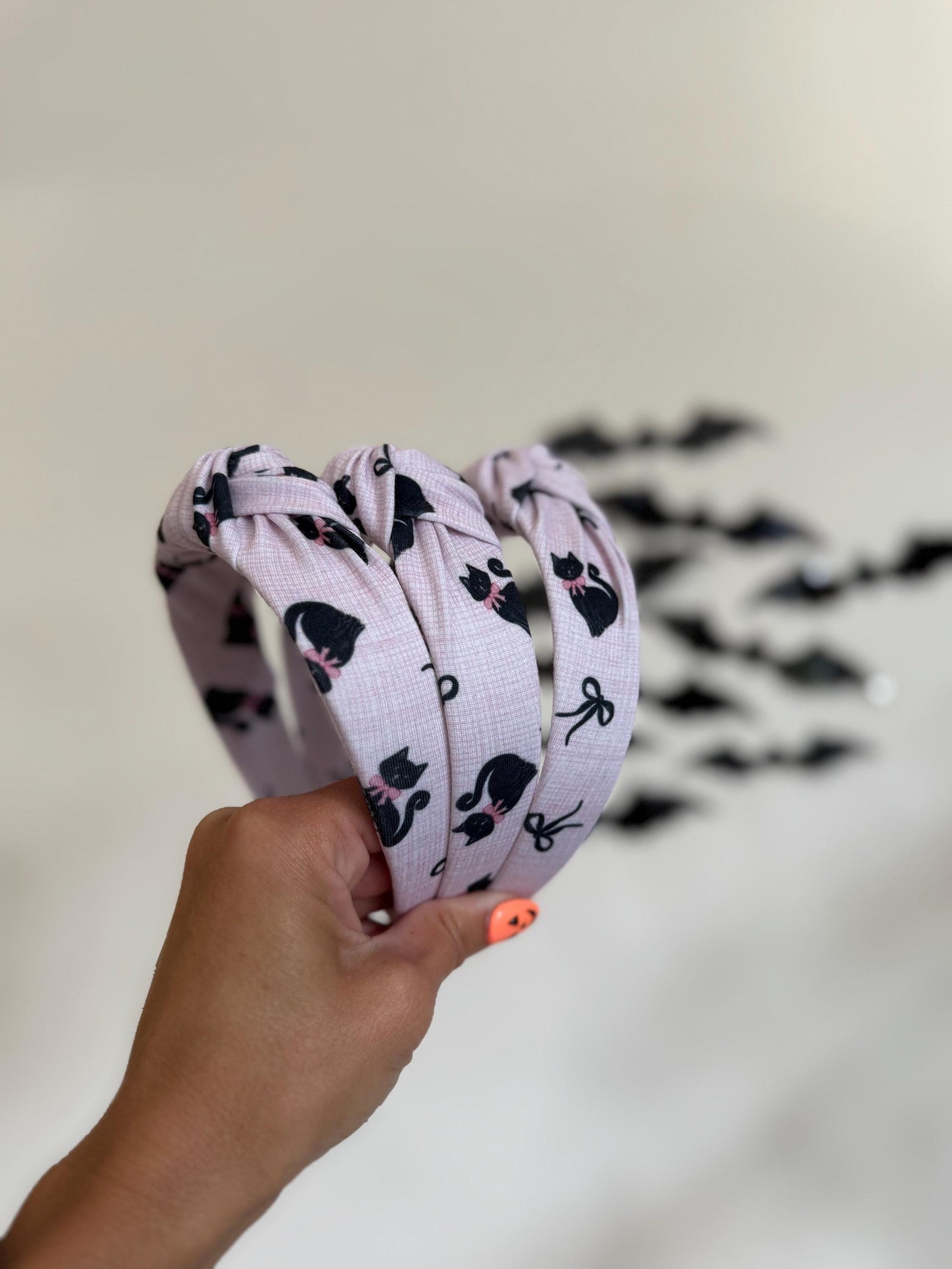 Pink Cat Print Knot Headband, Fall Hair Accessory