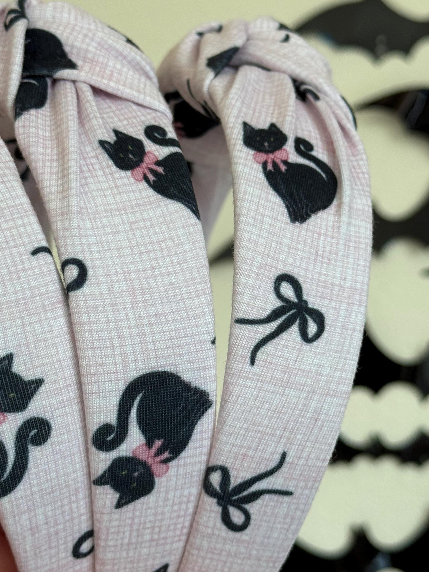 Pink Cat Print Knot Headband, Fall Hair Accessory
