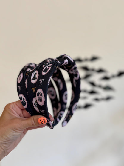 Black Cats Headband, Halloween Headbands, Spooky Headbands, Top Knot Headband, Brynnbands, Hard Headband, Knotted Headband, Fall Hair