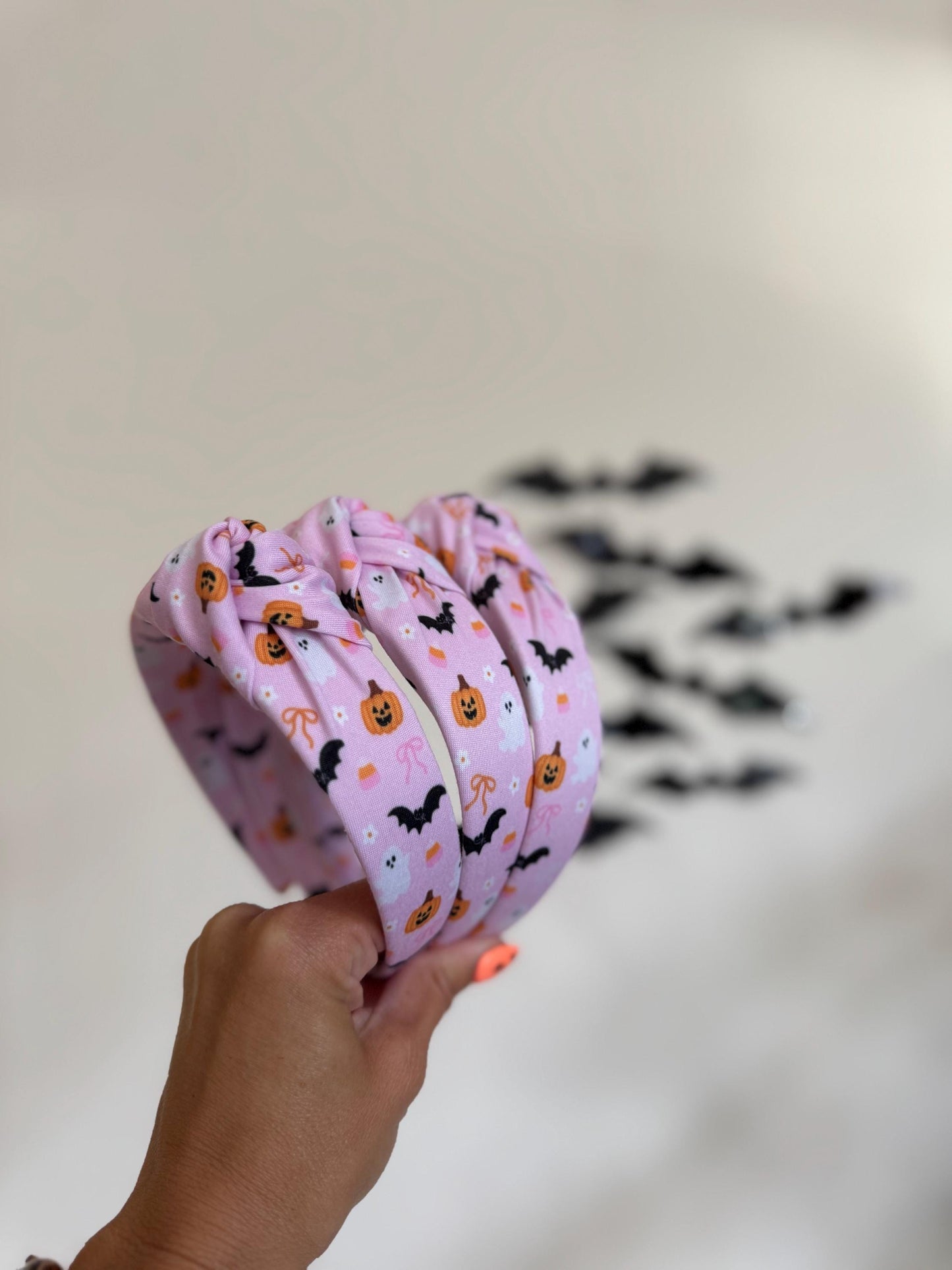 Pink Bats & Ghosts Headband, Halloween Headbands, Headbands, Top Knot Headband, Brynnbands, Hard Headband, Knotted Headband, Fall Hair