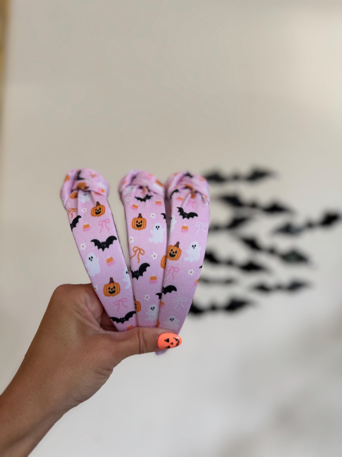 Pink Bats & Ghosts Headband, Halloween Headbands, Headbands, Top Knot Headband, Brynnbands, Hard Headband, Knotted Headband, Fall Hair