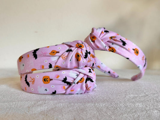 Pink Bats & Ghosts Headband, Halloween Headbands, Headbands, Top Knot Headband, Brynnbands, Hard Headband, Knotted Headband, Fall Hair