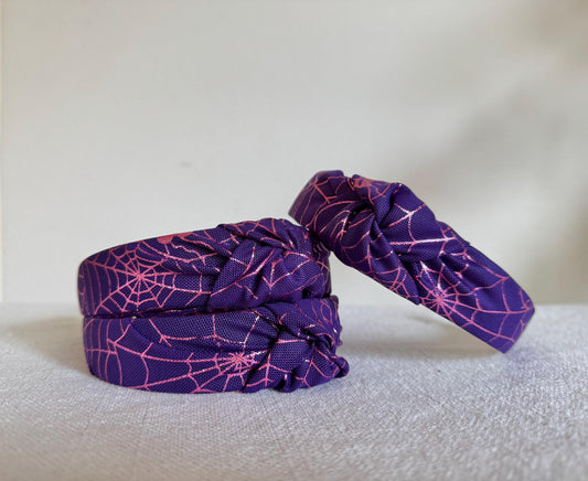 Purple Spiderweb Top Knot Headband, Halloween Hair Accessory
