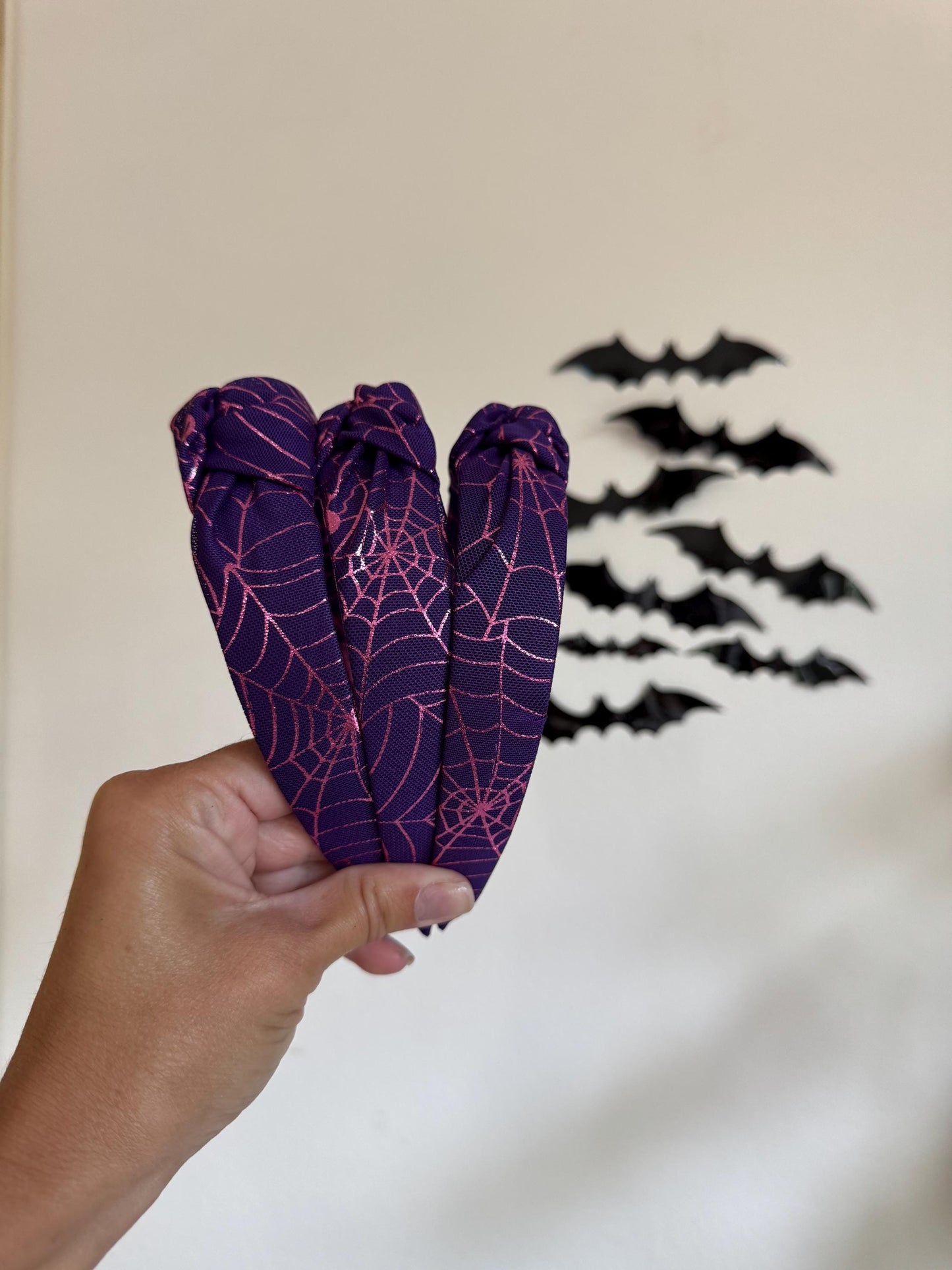 Purple Spiderweb Top Knot Headband, Halloween Hair Accessory