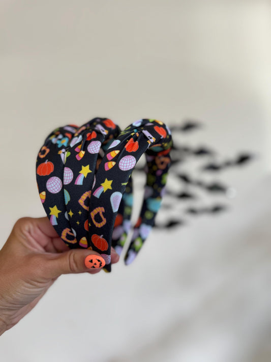 Halloween Candy Print Knotted Headband, Fall Hair Accessory