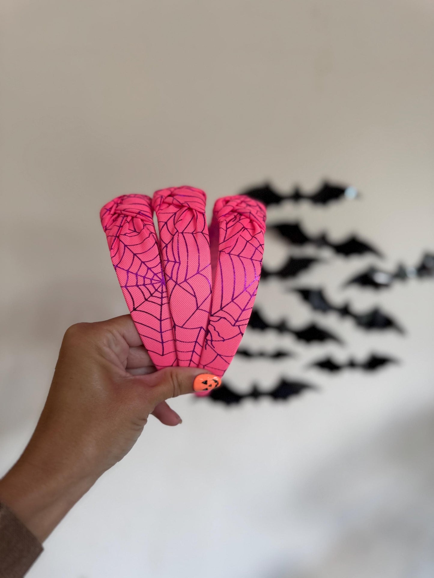 Pink Spiderweb MESH Top Knot, Halloween Headband, Black Headband, Brynnbands, Hard Headband, Knotted Headband,
