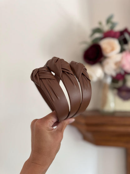 Handmade Brown Faux Leather Top Knot Headband