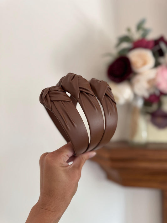 Handmade Brown Faux Leather Top Knot Headband