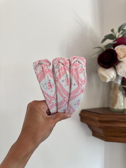 Vintage Pink Floral Top Knot Headband, Recycled Fabric