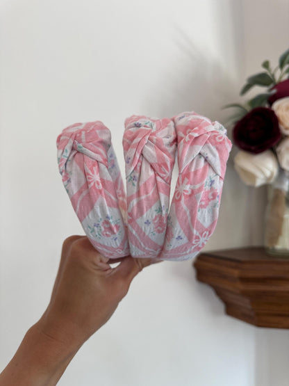 Vintage Pink Floral Top Knot Headband, Recycled Fabric