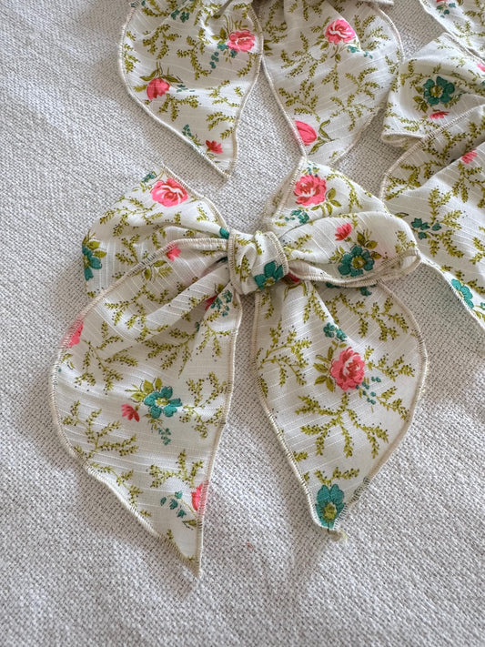 Vintage Floral Bow Hair Clip, Soft Fabric Barrette