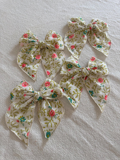 Vintage Floral Bow Hair Clip, Soft Fabric Barrette