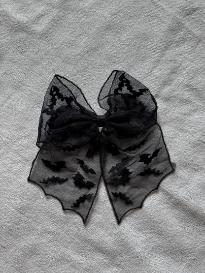 Mesh Halloween Hair Bow, Bat or Spiderweb Clip