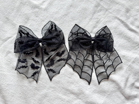Mesh Halloween Hair Bow, Bat or Spiderweb Clip