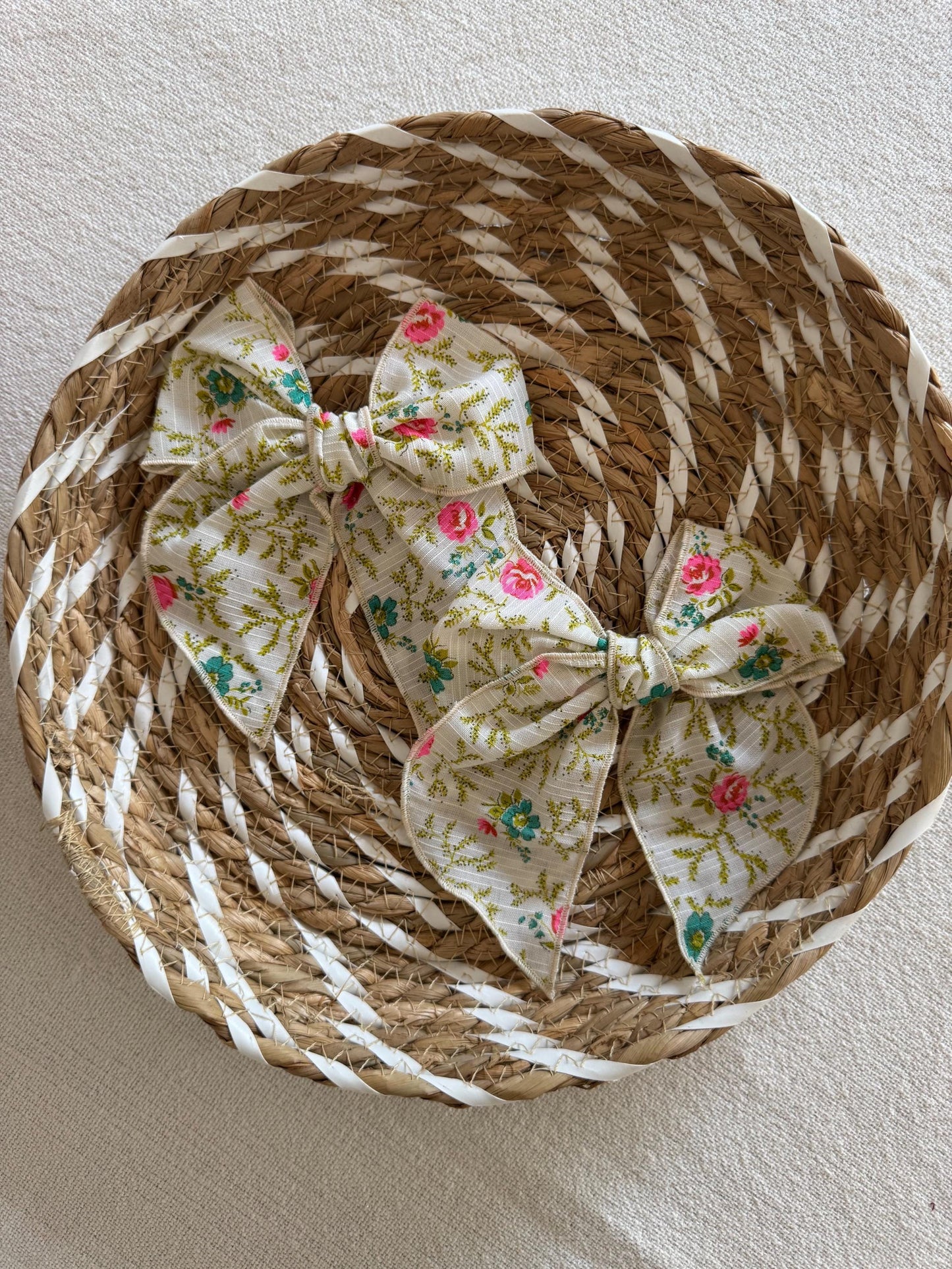 Vintage Floral Bow Hair Clip, Soft Fabric Barrette