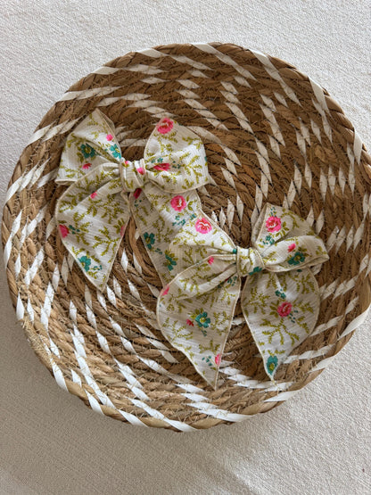 Vintage Floral Bow Hair Clip, Soft Fabric Barrette