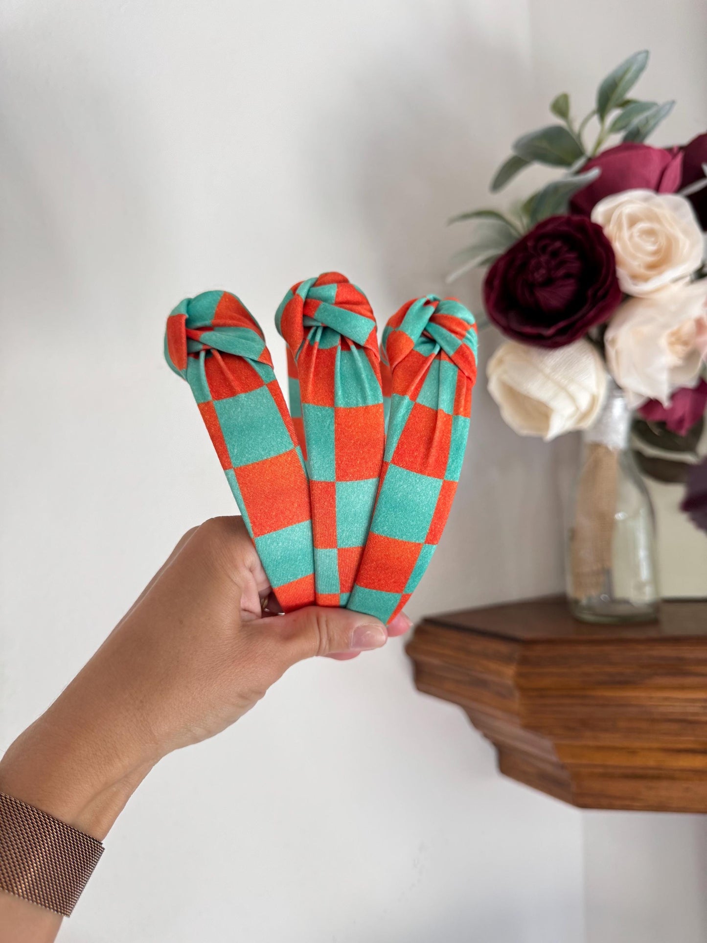 Checkered Top Knot Headband