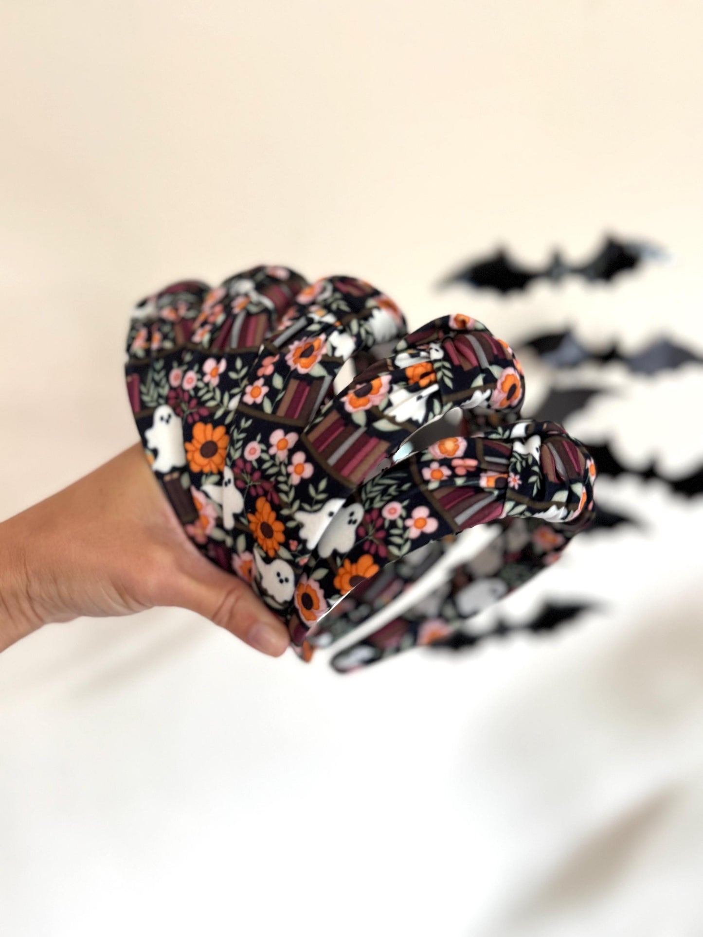 Ghost Library Books Top Knot Headband, Halloween Fall Hair