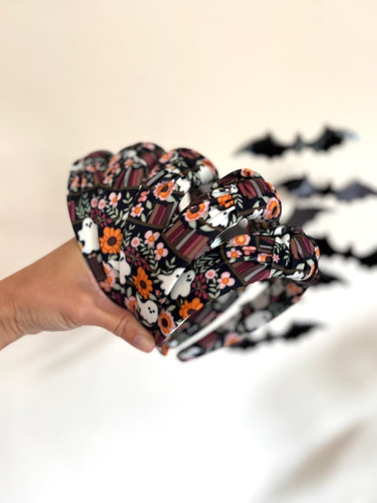 Ghost Library Books Top Knot Headband, Halloween Fall Hair