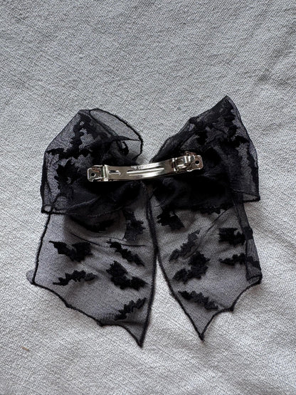 Mesh Halloween Hair Bow, Bat or Spiderweb Clip