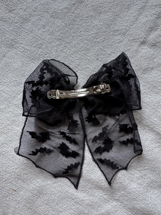 Mesh Halloween Hair Bow, Bat or Spiderweb Clip