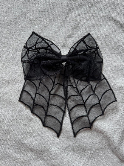 Mesh Halloween Hair Bow, Bat or Spiderweb Clip