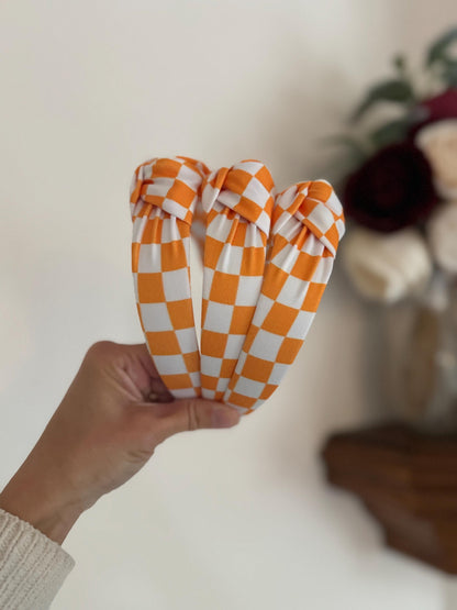 Orange Checkered Knotted Headband: Women's  Hair Accessory